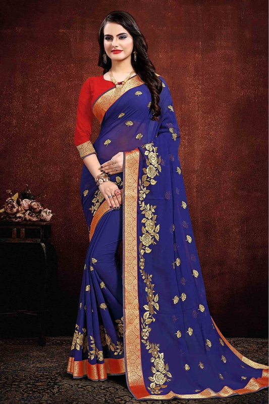 Navy Blue Colour Georgette Designer Saree VSSD1120045
