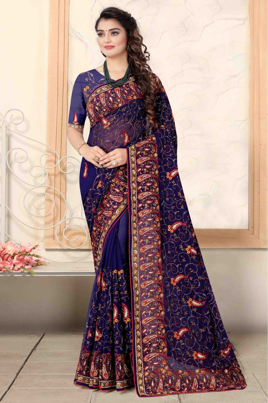 Navy Blue Colour Georgette Designer Saree VSSD1120728