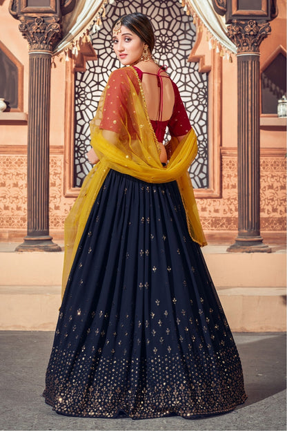 Navy Blue Colour Georgette Embroidery Lehenga Choli VSLC1150062