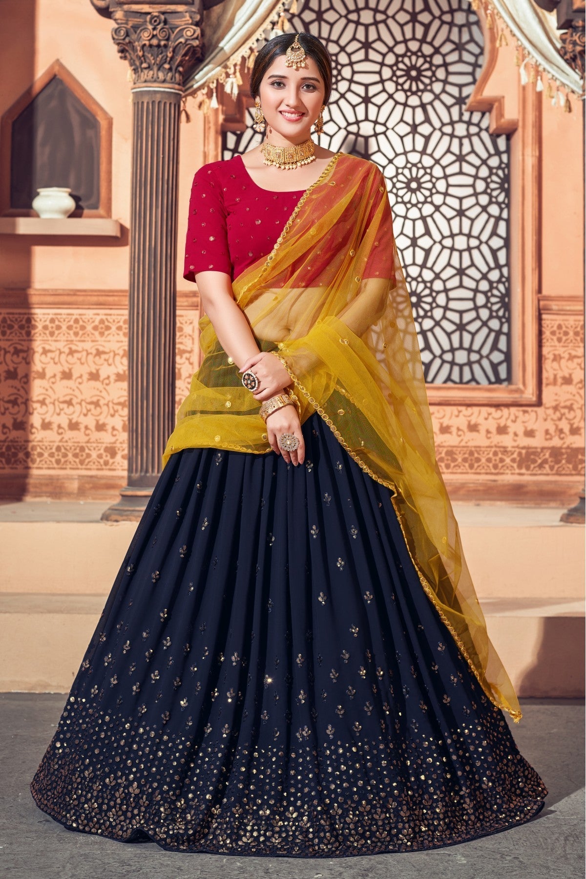 Navy Blue Colour Georgette Embroidery Lehenga Choli VSLC1150062