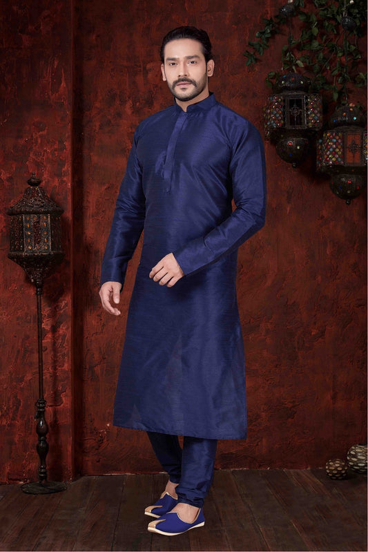 Navy Blue Colour Kurta Pajama In Art Dhupion Fabric VSKP1040053