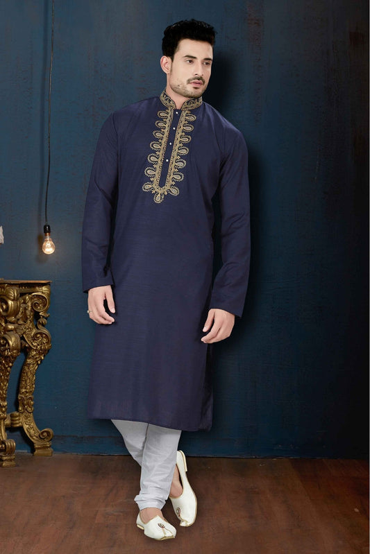 Navy Blue Colour Kurta Pajama In Cotton Fabric VSKP1040060