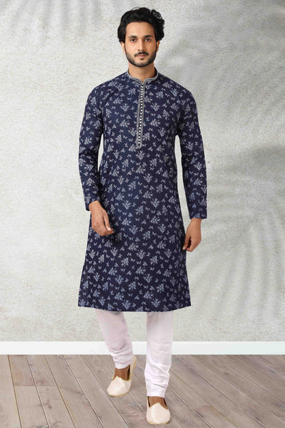 Navy Blue Colour Kurta Pajama In Cotton VSKP1210127