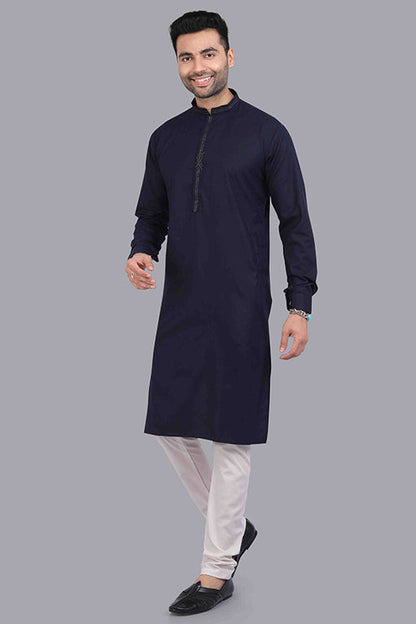 Navy Blue Colour Kurta Pajama In Cotton VSKP1210185