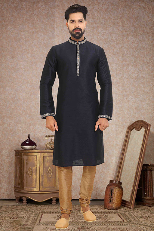 Navy Blue Colour Kurta Pajama In Dupion Silk VSKP1210134