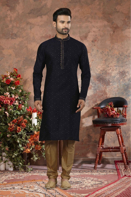 Navy Blue Colour Kurta Pajama In Jacquard Fabric VSKP1040127