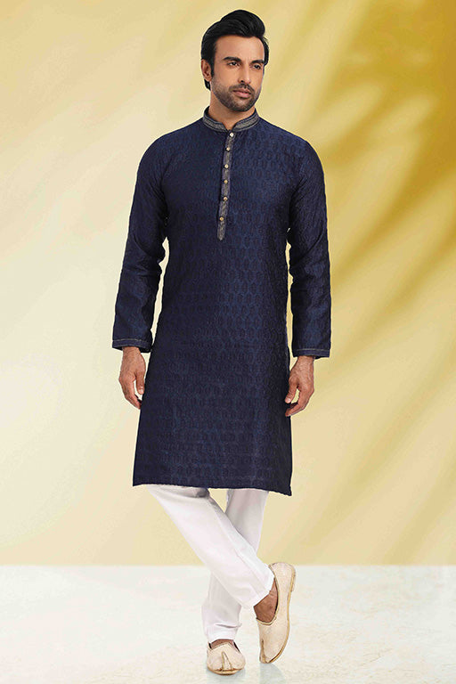 Navy Blue Colour Kurta Pajama In Jacquard VSKP1210267