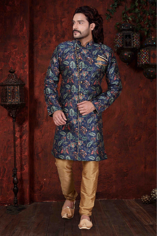 Navy Blue Colour Kurta Pajama In Silk Fabric VSKP1040026