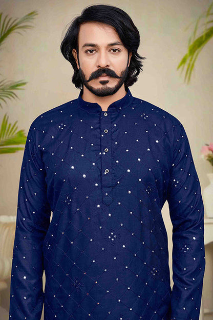 Navy Blue Colour Kurta Pajama In Silk VSKP1210229