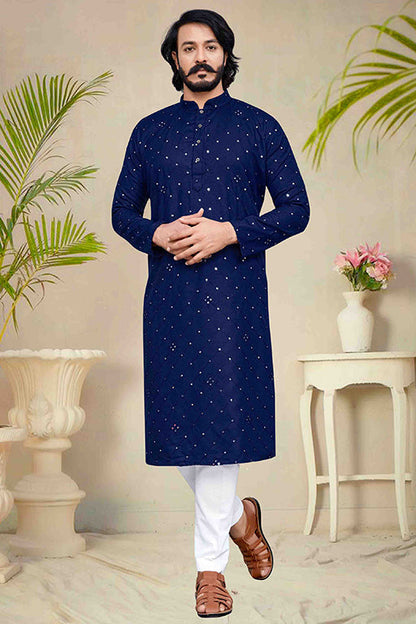 Navy Blue Colour Kurta Pajama In Silk VSKP1210229