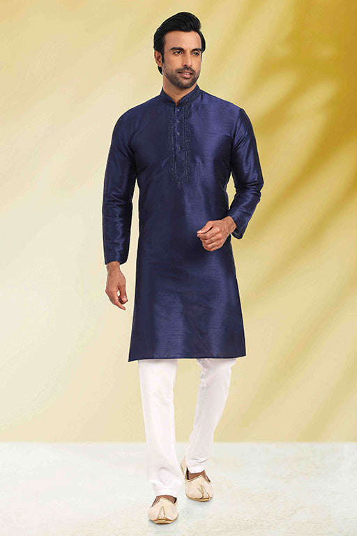 Navy Blue Colour Kurta Pajama In Silk VSKP1210254