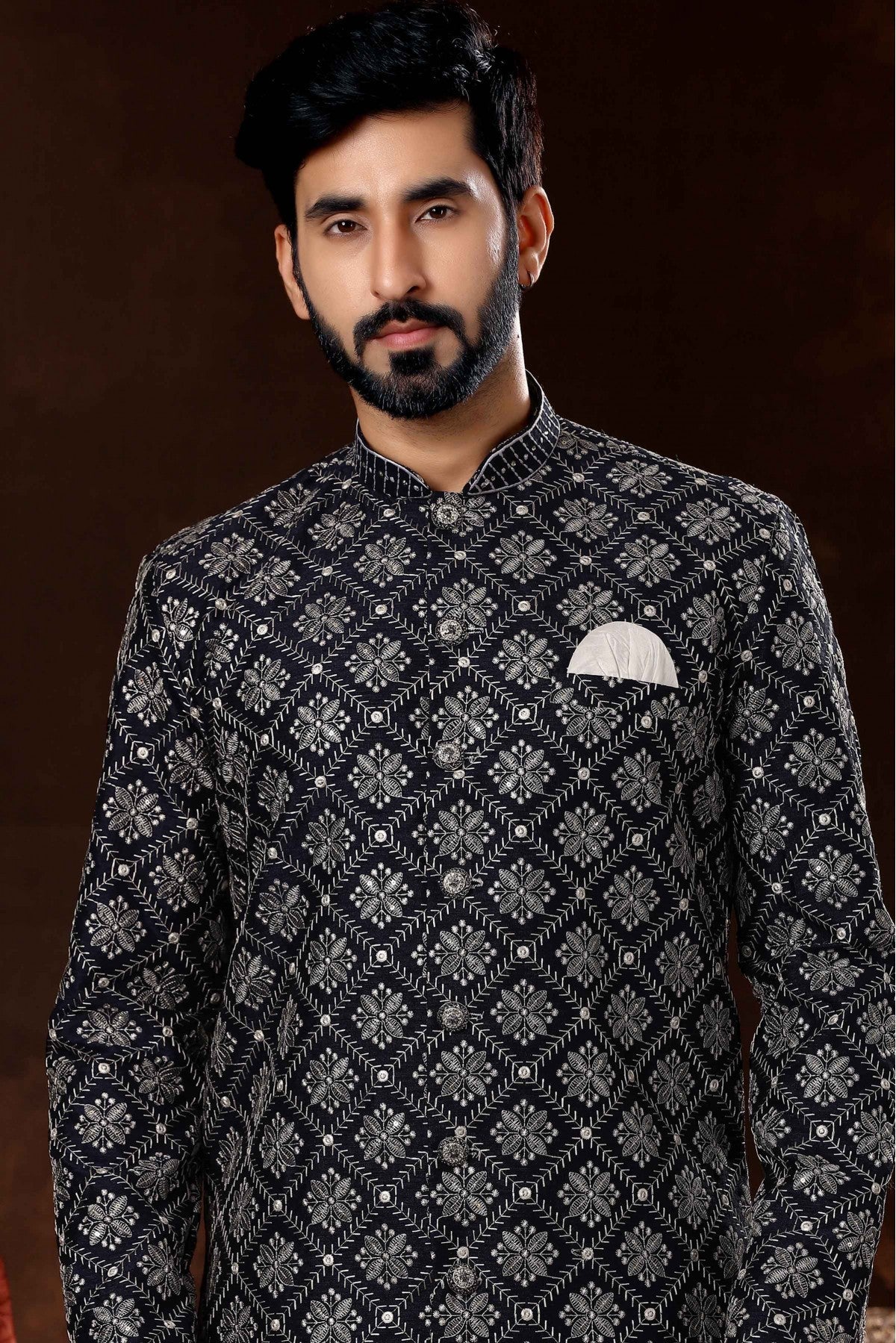 Navy Blue Colour Lucknowi Sherwani VSSH1040372