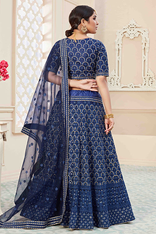 Navy Blue Colour Net Designer Lehenga Choli VSLC1240035