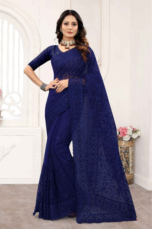 Navy Blue Colour Net Designer Saree VSSD1090240