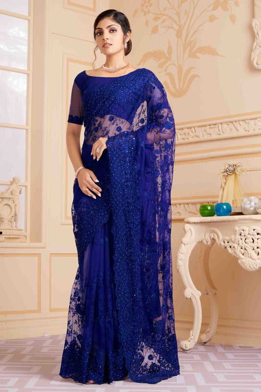 Navy Blue Colour Net Designer Saree VSSD1090473