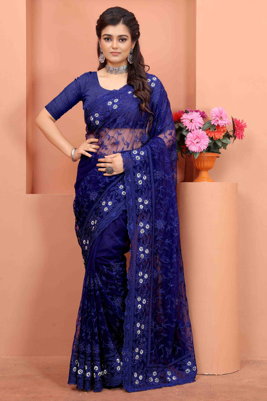Navy Blue Colour Net Designer Saree VSSD1090513