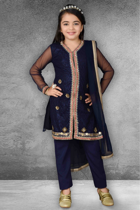 Navy Blue Colour Net Embroidery Salwar Suit Set VSGW1070054