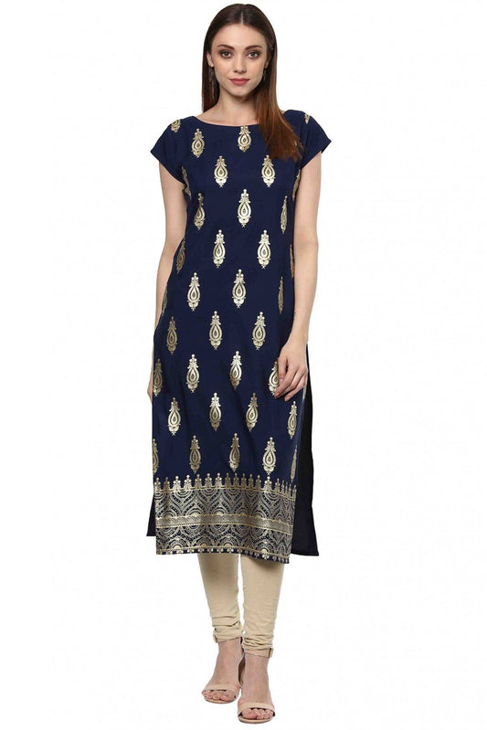 Navy Blue Colour Plus Size Crepe Straight Kurti VSKR1060198