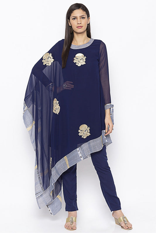 Navy Blue Colour Plus Size Georgette Embroidery Kurta Set VSKR1070666