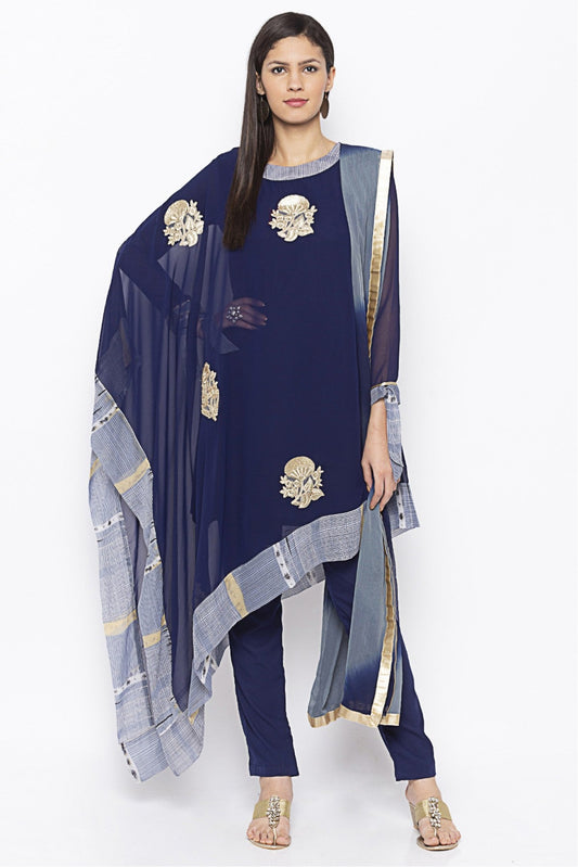 Navy Blue Colour Plus Size Georgette Embroidery Pant Style Suit VSSS1070308