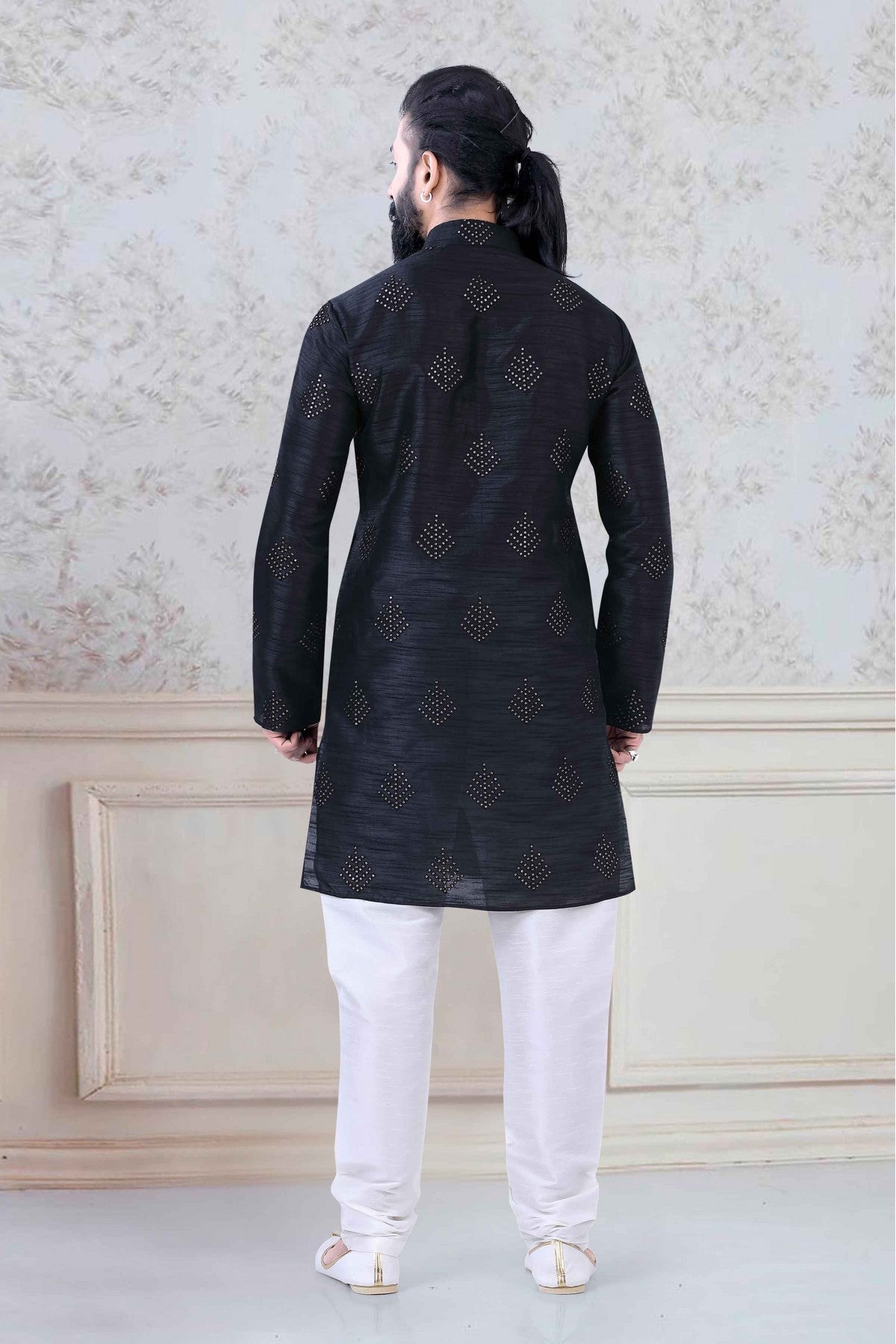 Navy Blue Colour Silk Festival Wear Kurta Pajama VSKP1130043