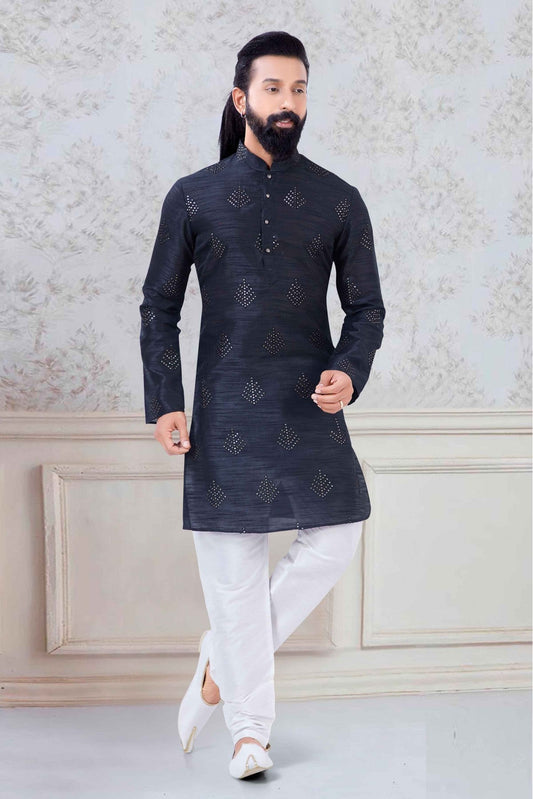 Navy Blue Colour Silk Festival Wear Kurta Pajama VSKP1130043