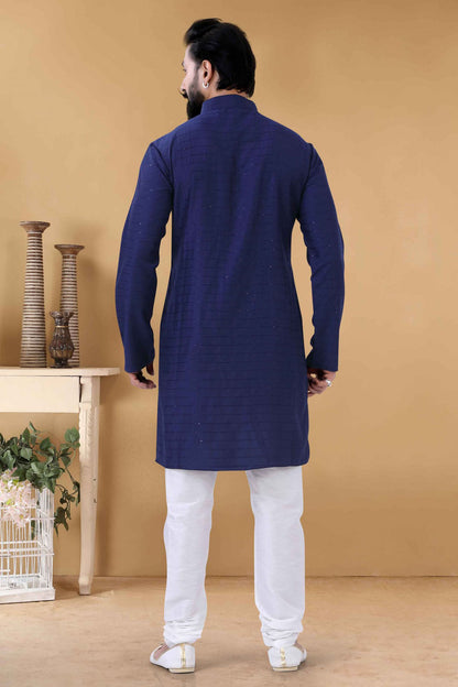 Navy Blue Colour Soft Cotton Kurta Pajama VSKP1130097
