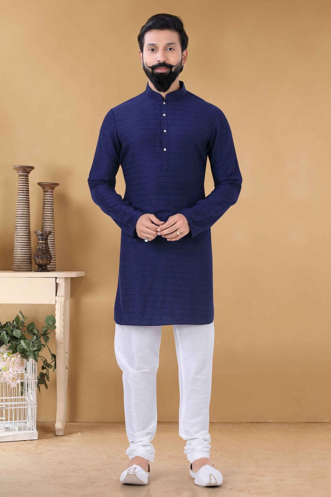 Navy Blue Colour Soft Cotton Kurta Pajama VSKP1130097
