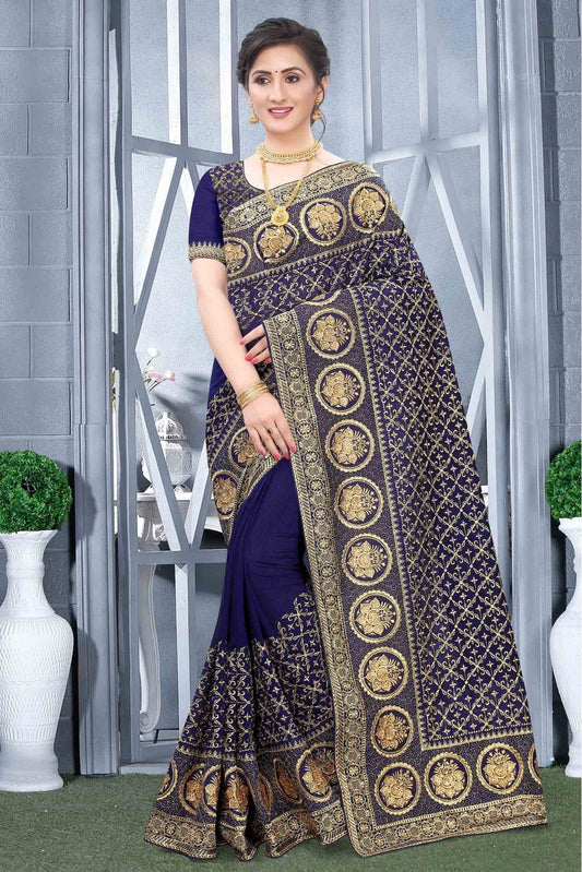 Navy Blue Colour Vichitra Silk Designer Saree VSSD1090166