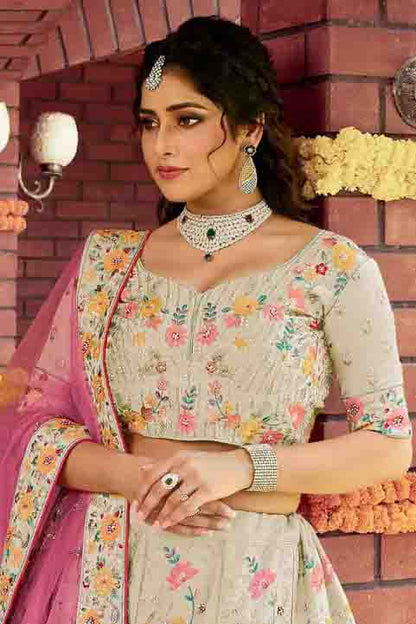 Off White Colour Art Silk Resham Work Lehenga Choli VSLC1080123