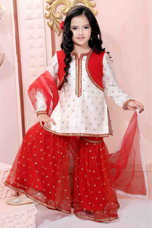 Off White Colour Chanderi Silk Party Wear Sharara Suit VSGW1070058