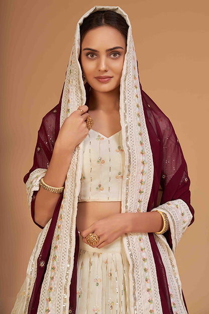 Off White Colour Georgette Designer Lehenga Choli VSLC1240094