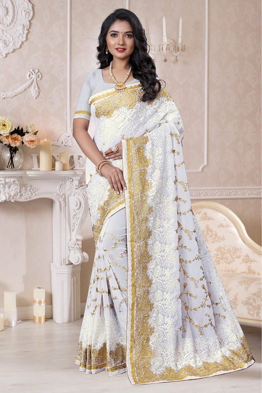 Off White Colour Georgette Designer Saree VSSD1090128