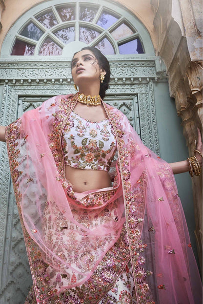 Off White Colour Georgette Sequins Work Lehenga Choli