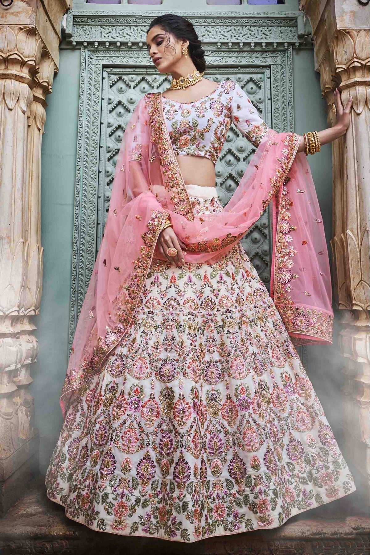 Off White Colour Georgette Sequins Work Lehenga Choli