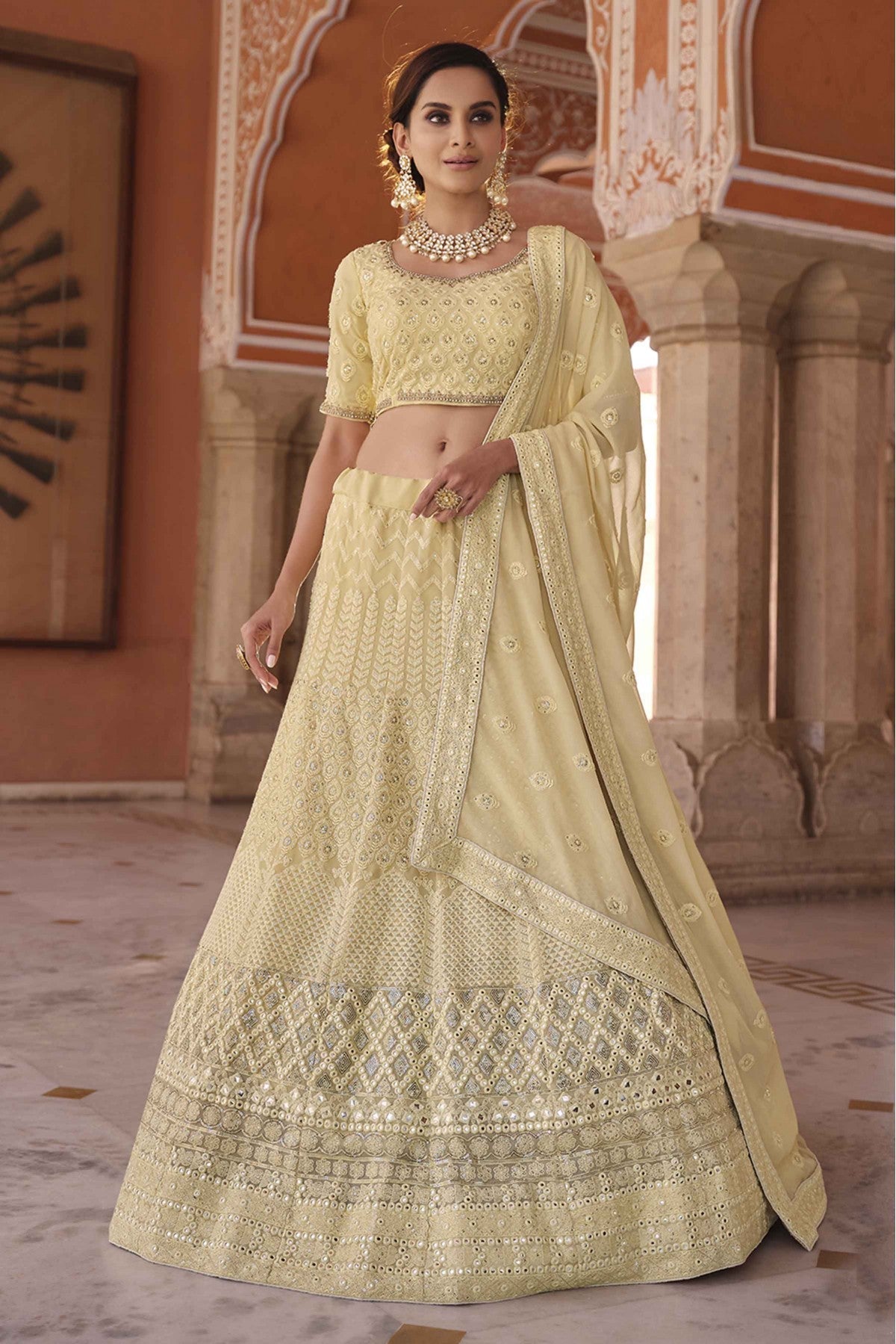 Off White Colour Georgette Sequins Work Lehenga Choli
