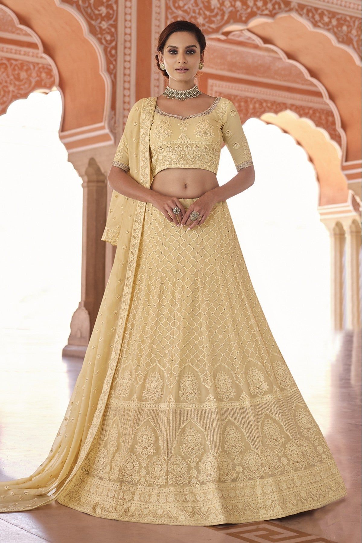 Off White Colour Georgette Sequins Work Lehenga Choli VSLC1080615