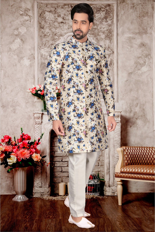 Off White Colour Jacquard Sherwani VSSH1040291