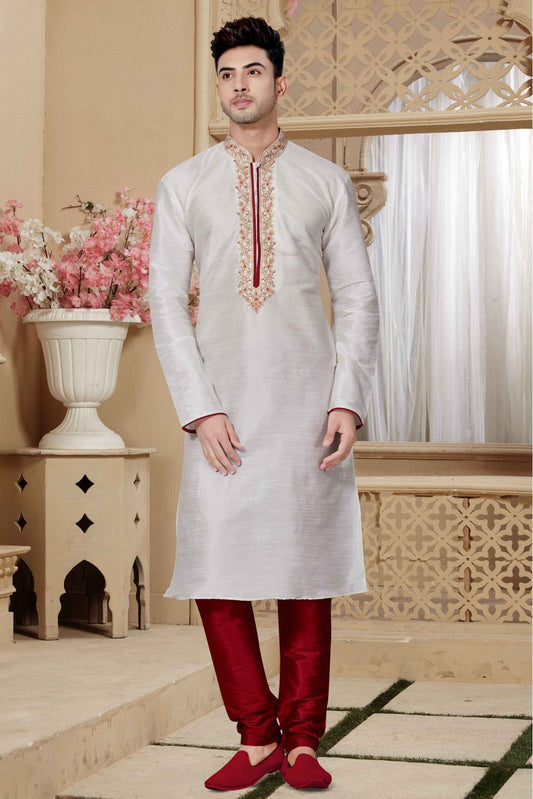 Off White Colour Kurta Pajama In Art Dhupion Fabric VSKP1040004