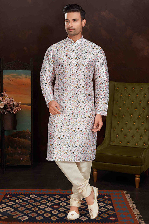 Off White Colour Kurta Pajama In Malai Silk VSKP1210147