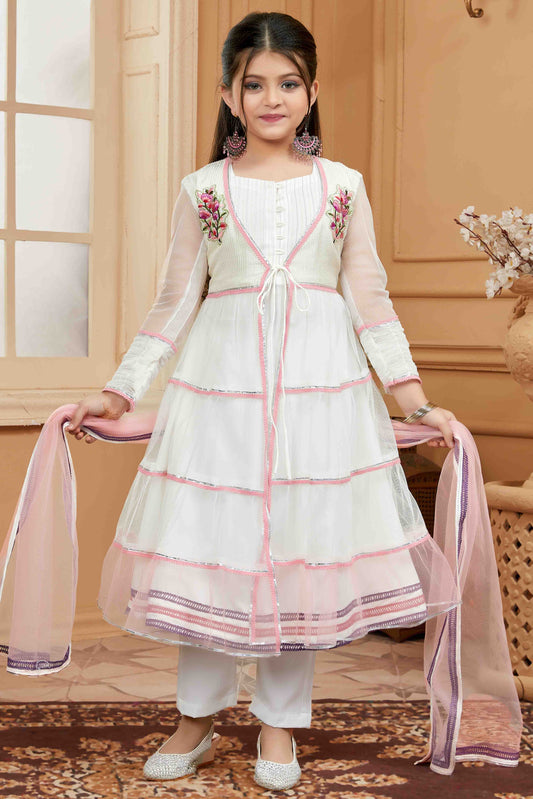 Off White Colour Net Pant Style Suit VSGW1070758