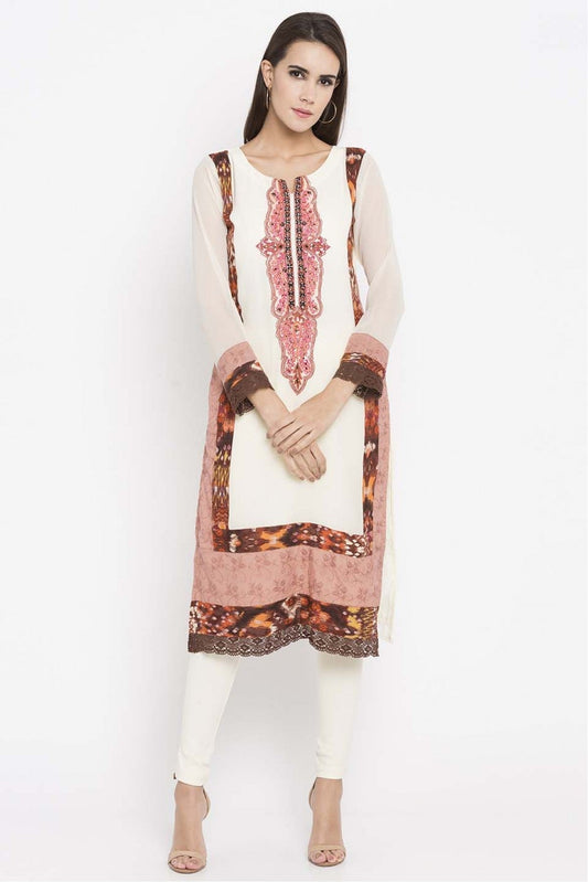 Off White Colour Plus Size Faux Georgette Kurti