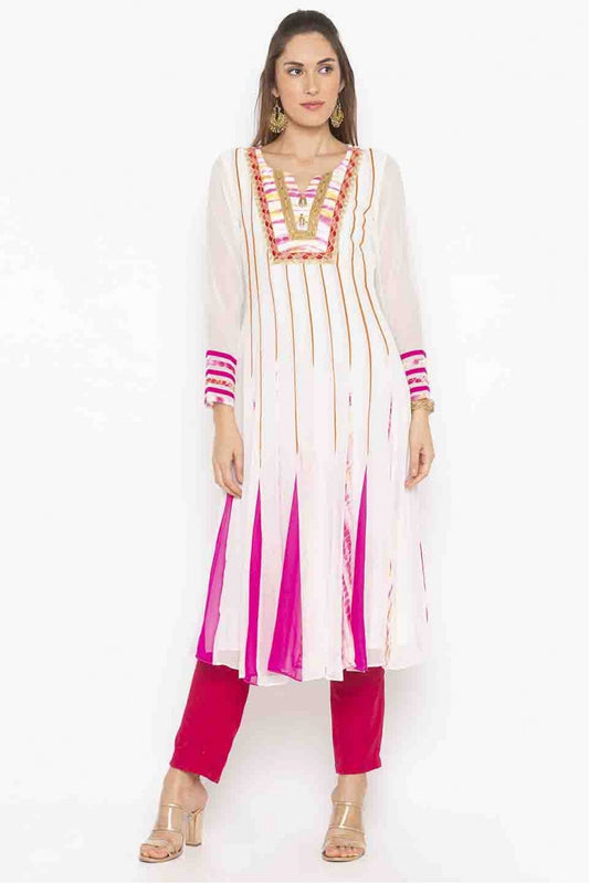 Off White Colour Plus Size Georgette Embroidery Kurti