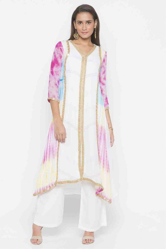 Off White Colour Plus Size Georgette Lace Work Kurti