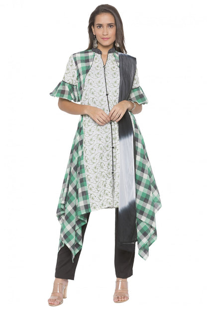 Off White Colour Plus Size Stitched Cotton Embroidery Pant Style Suit VSSS1070248