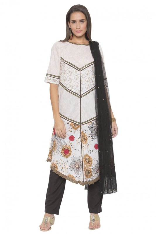 Off White Colour Plus Size Stitched Cotton Embroidery Pant Style Suit VSSS1070259