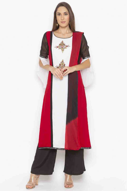 Off White Colour Plus Size Stitched Georgette Embroidery Palazzo Pant Suit VSSS1070200