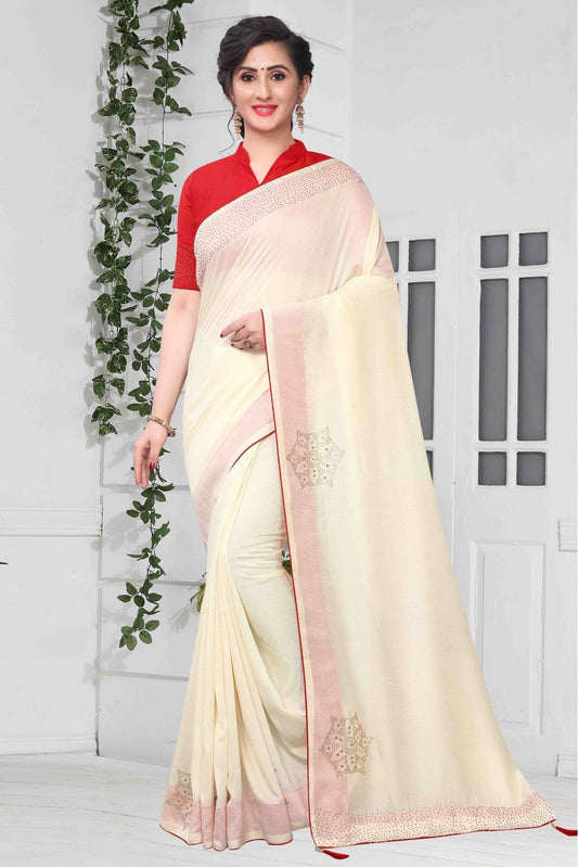 Off White Colour Vichitra Silk Designer Saree VSSD1120614