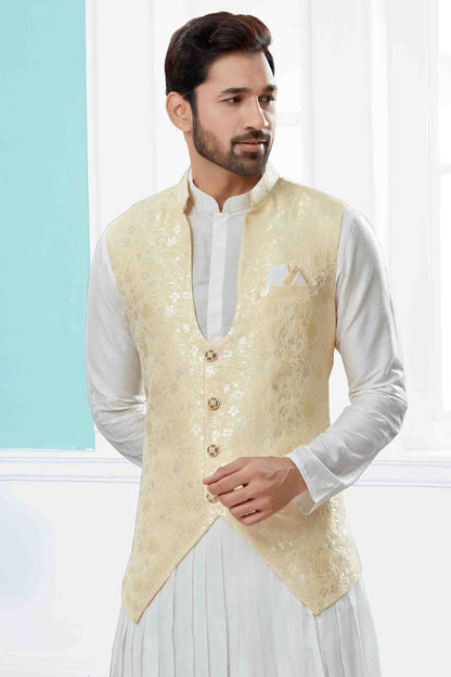 Off White and Cream Colour Indo Western In Silk Dupion Fabric VSSH1040475