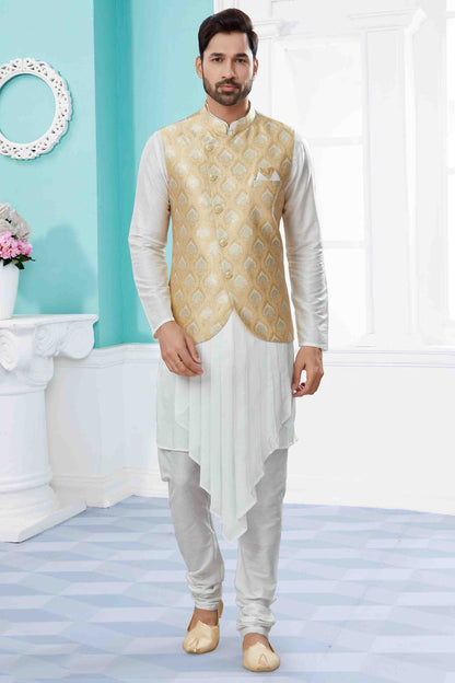 Off White and Gold Colour Indo Western In Silk Dupion Fabric VSSH1040477